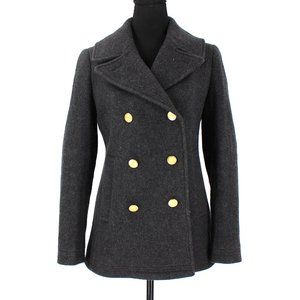 J. Crew Stadium Cloth Nello Gori Wool Blend Double Breasted Grey Pea Coat 0 XS